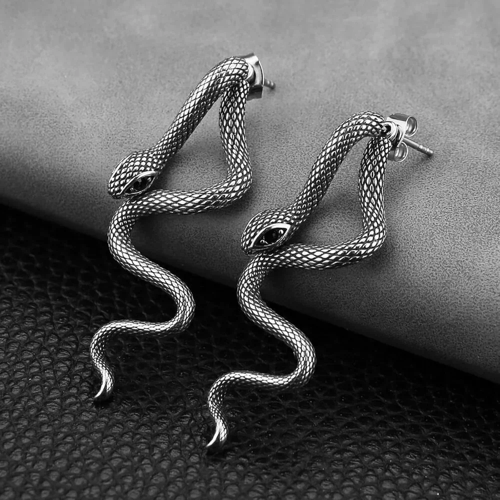Snake Earrings Stainless Steel Gothic Punk Stud Jewelry Gift for Women